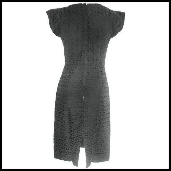 Vintage Black Eyelet Sheath Dress Bodycon Curvy LBD - Picture 5 of 13